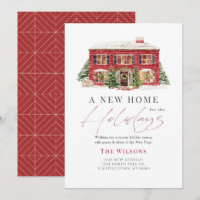 New Home Red House Christmas Holiday Card