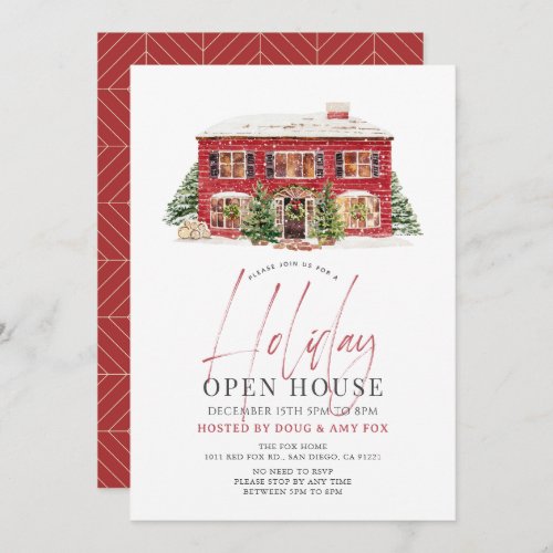 New Home Red House Christmas Holiday Open House Invitation