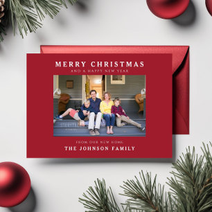 New Home Red Merry Christmas Photo Holiday Card