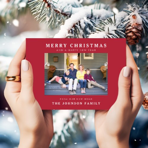 New Home Red Merry Christmas Photo Holiday Card