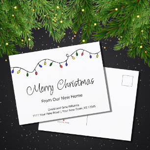 New Home Retro Christmas Lights Moving Announcement Postcard