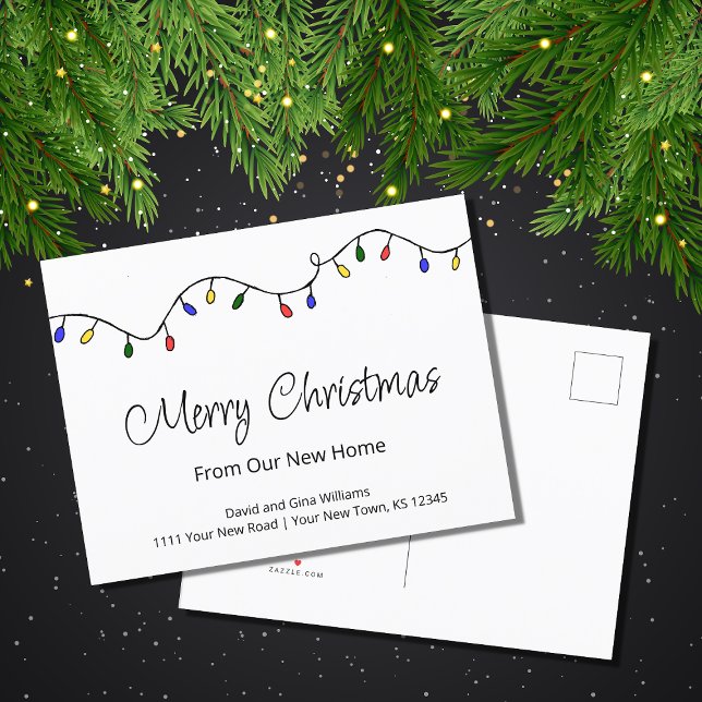 New Home Retro Christmas Lights Moving   Announcement Postcard (Creator Uploaded)
