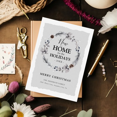 New Home Rustic Winter Wreath Christmas Holiday Card