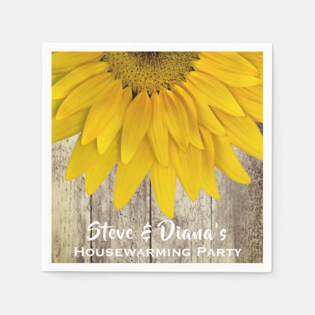 New Home Rustic Wood Sunflower Housewarming Party Napkins (Front)