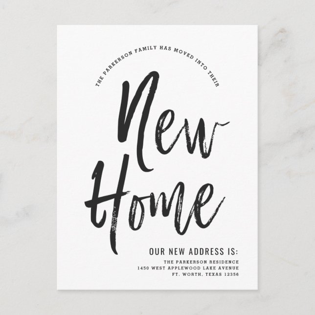 New Home | Script Style Minimal New Address Postcard (Front)
