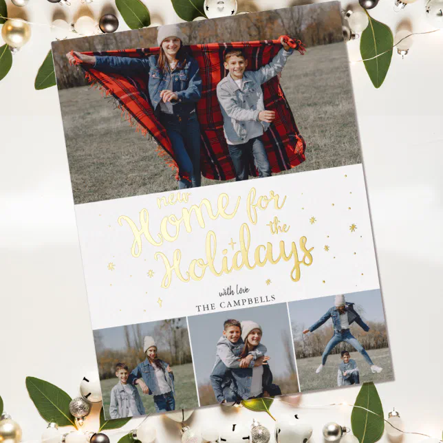 New Home Script We've Moved Moving Photo Foil Holiday Postcard | Zazzle