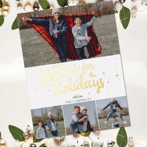 New Home Script Weve Moved Moving Photo   Foil Holiday Postcard