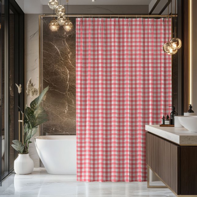 New Home Shower Curtain Red Black Plaid Accent (New Home Shower Curtain Red Black Plaid Accent)