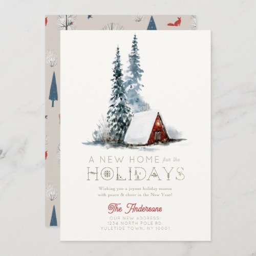 New Home Small Red Cabin Winterscape Christmas Holiday Card