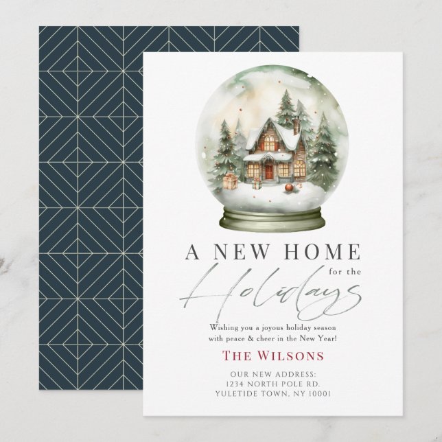 New Home Snow Globe Christmas Holiday Card (Front/Back)