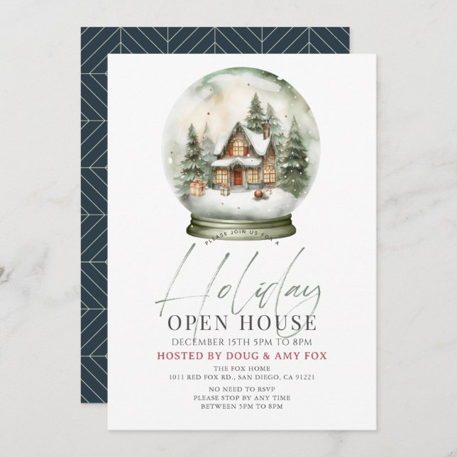 New Home Snow Globe Christmas Holiday Open House Invitation (Front/Back)