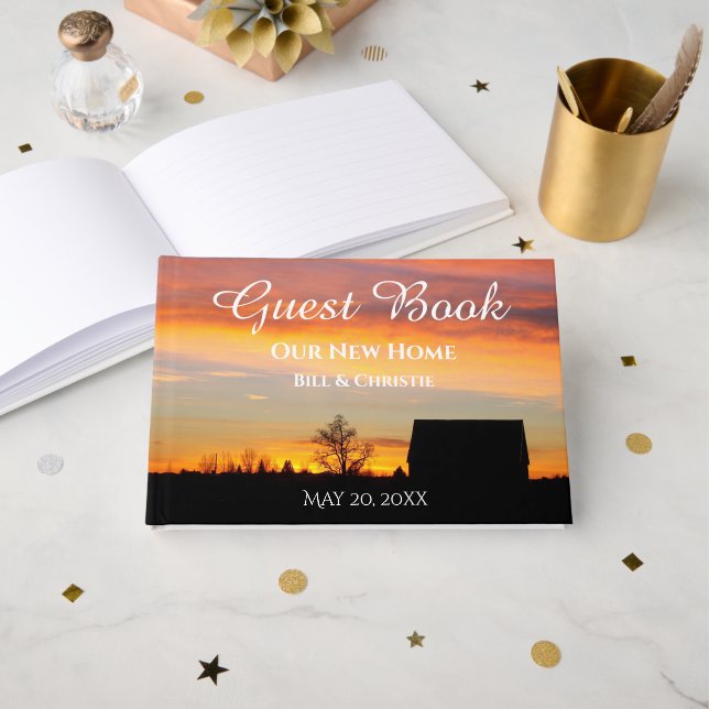 New Home Sunset Photo Housewarming Guest Book (Front Open)