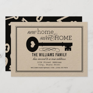 New Home Sweet Home Black Kraft Vintage Key Moving Announcement