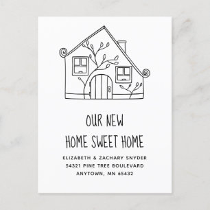 New Home Sweet Home Black White House Moving Postcard