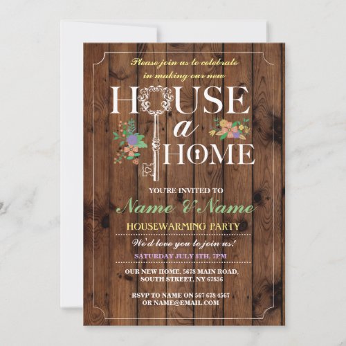 New Home Sweet Home House Warming Wood Key Invite