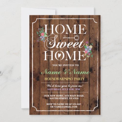 New Home Sweet Home House Warming Wood Key Invite
