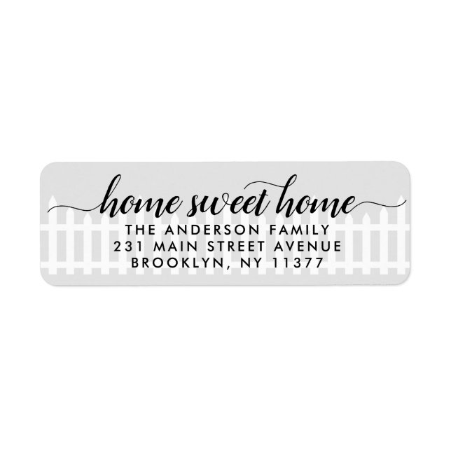 New Home Sweet Home Moving Cute Picket Fence Gray Label (Front)