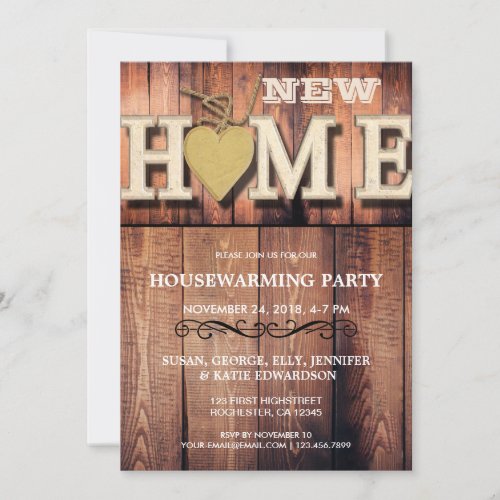 New home sweet home rustic housewarming party invitation