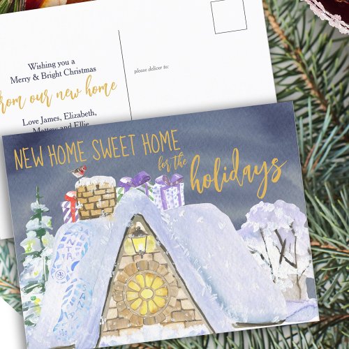 New Home Sweet Home Santa Footprint Christmas Roof Holiday Postcard