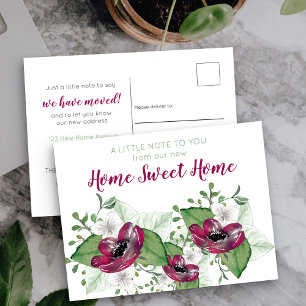 New Home Sweet Home Watercolor Floral Moving Announcement Postcard