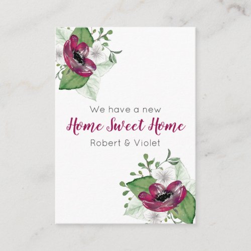 New Home Sweet Home Watercolor Floral New Address Enclosure Card