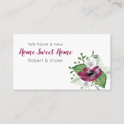 New Home Sweet Home Watercolor Floral Posy Moving Enclosure Card
