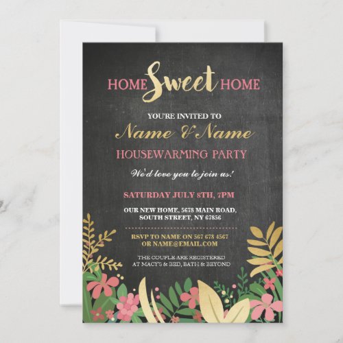 New Home Sweet House Warming ChalkBoard Key Invite