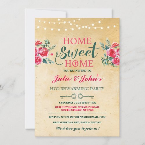 New Home Sweet House Warming Floral Key Invite