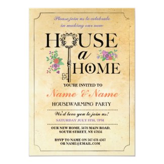 New Home Sweet House Warming Vintage Key Invite