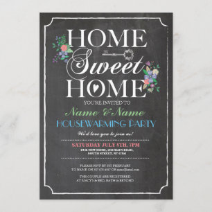 New Home Sweet HouseWarming Chalk Board Key Invite