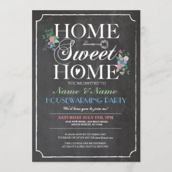 New Home Sweet Housewarming Chalk Board Key Invite by WOWWOWMEOW at Zazzle
