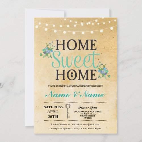 New Home Sweet HouseWarming Key Lights Cute Invite