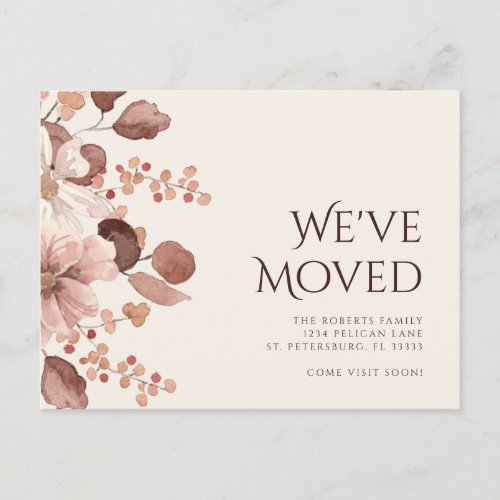 New Home Terracotta Blush Floral Moving Announcement Postcard