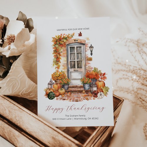 New Home Thanksgiving Autumn  Front Door Moving Announcement Postcard