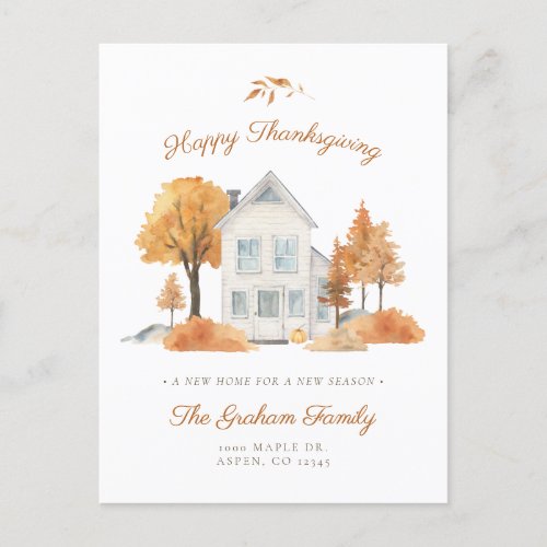 New Home Thanksgiving Fall Leaves Moving Announcement Postcard