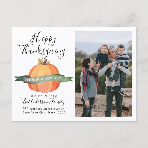 New Home Thanksgiving Pumpkin Photo Holiday Moving Announcement Postcard