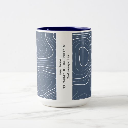 New Home Topography Coordinates House Warming Gift Two_Tone Coffee Mug