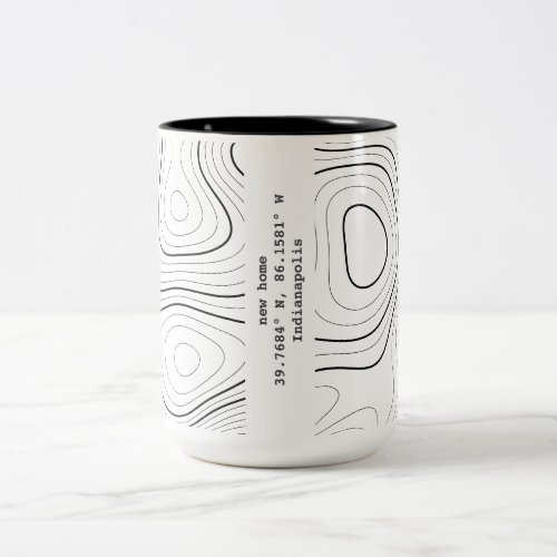 New Home Topography Coordinates House Warming Gift Two_Tone Coffee Mug