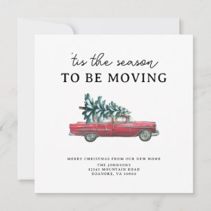 New Home Vintage Red Car Christmas Tree Moving Announcement