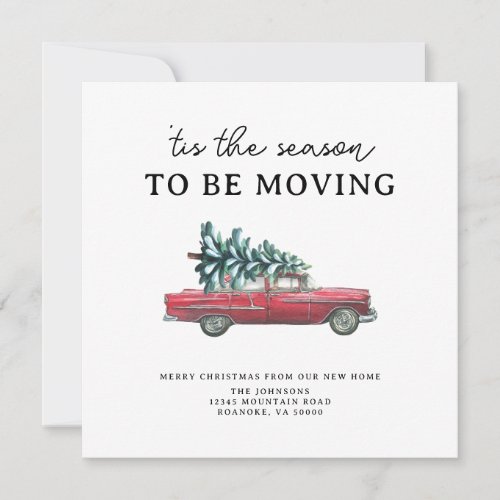 New Home Vintage Red Car Christmas Tree Moving Announcement