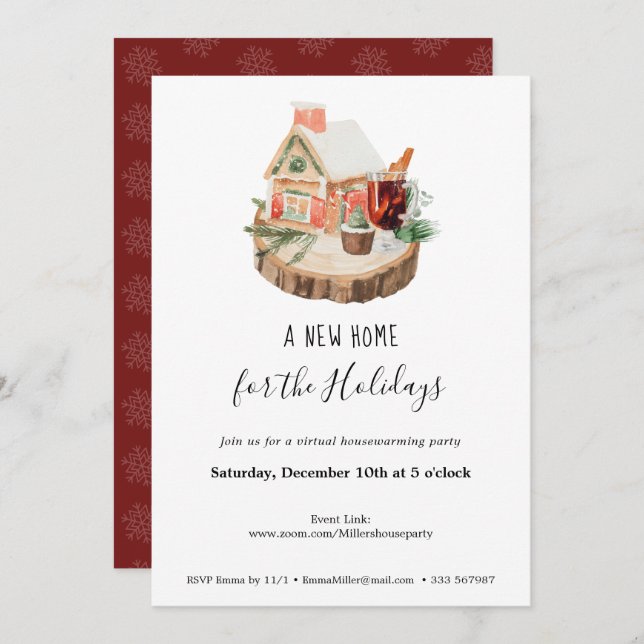 New Home virtual housewarming Party Snowy House Invitation (Front/Back)