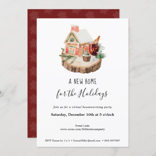 New Home virtual housewarming Party Snowy House Invitation