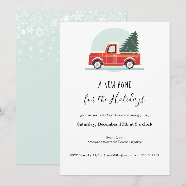 New Home virtual housewarming Party vintage truck Invitation (Front/Back)