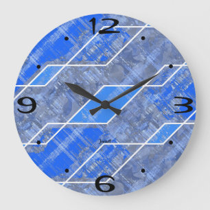 New Home Wall Room Timepiece Blue Shades Abstract Large Clock