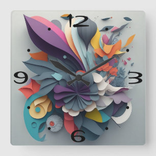 New Home Wall Room Timepiece Graphic Soft Floral Square Wall Clock