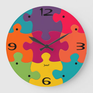 New Home Wall Timepiece Colorful Puzzle Pieces Lar Large Clock