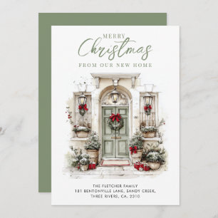 New Home Watercolor Front Door Christmas Holiday Card