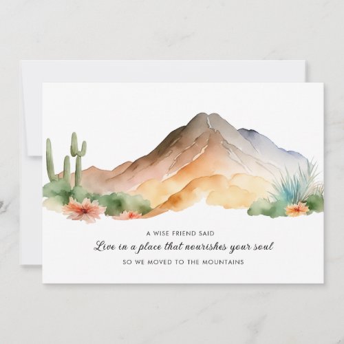 New Home Watercolor Mountains Cactus Moving Announcement