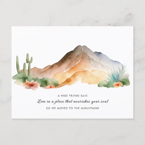 New Home Watercolor Mountains Cactus Moving Announcement Postcard