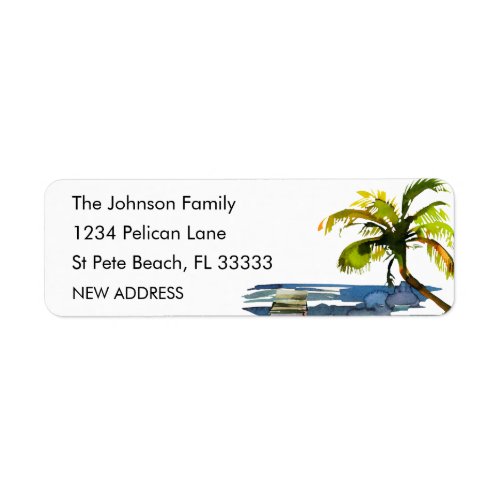 New Home Watercolor Palm Tree Return Address Label